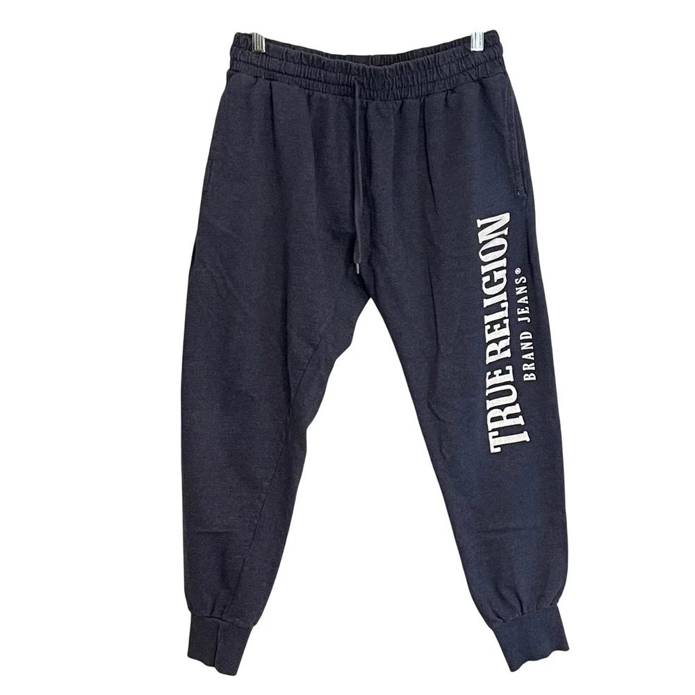 True‎ Religion Brand Mens Sweatpants Joggers Navy Blue Logo Elastic Waist